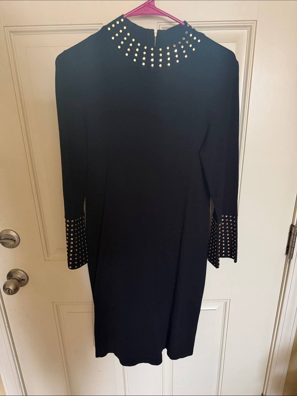 Calvin Klein Black Long Sleeve Dress with Gold Stud Accents